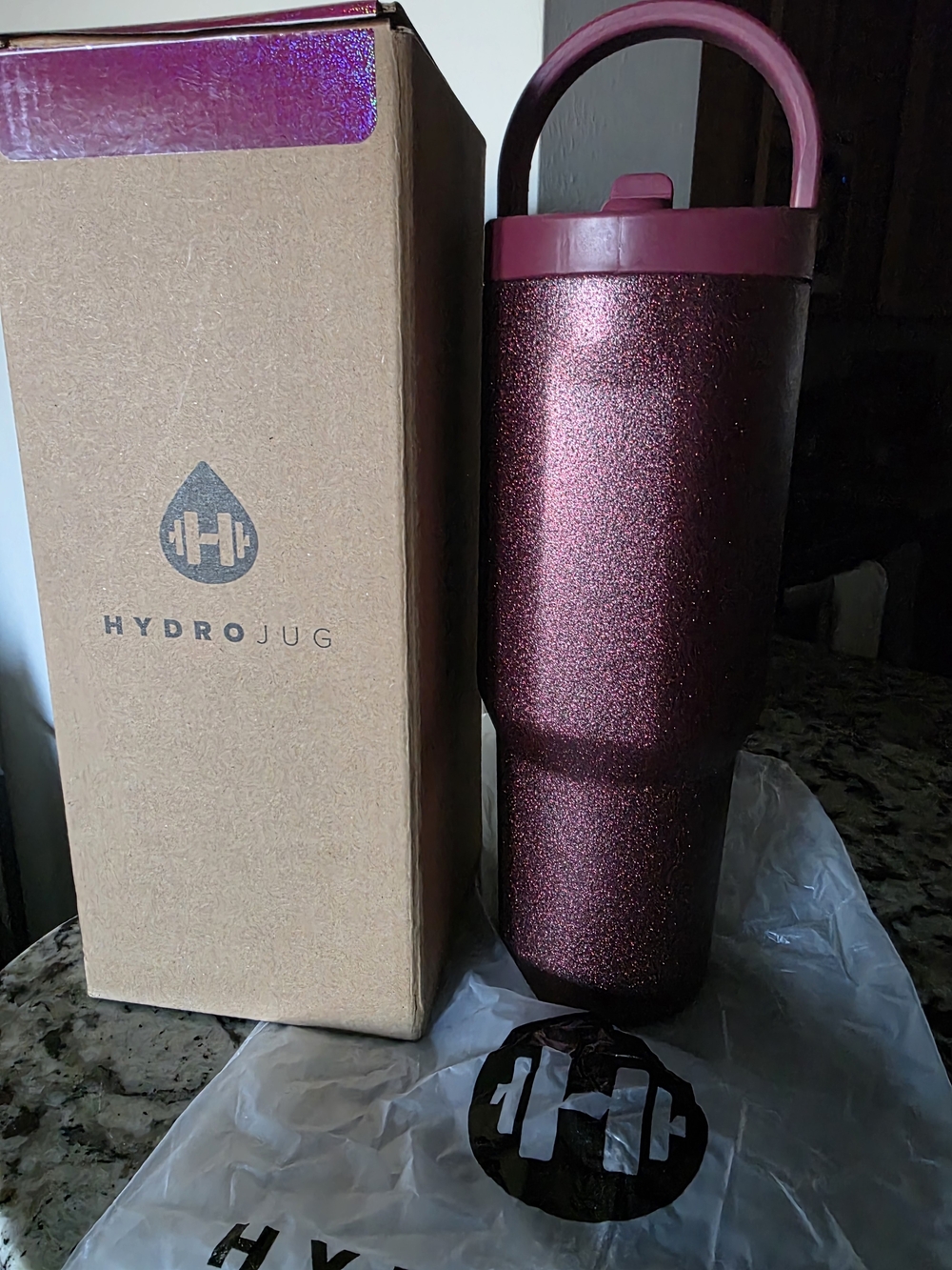 HydroJug Sparkle Wine-Red Glitter Travel Tumbler